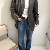 Contrasted blazer in grey herringbone and plaid