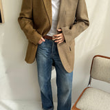 Golden houndstooth and pale brown herringbone two-toned blazer