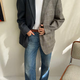 Two toned blazer in dark blue and houndstooth