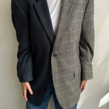 Two toned blazer in dark blue and houndstooth