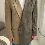Double breasted Contrasted blazer in brown pinstriped and plaid sand (Express shipping)