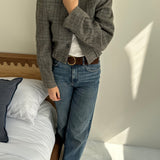 Stunning plaid wool bomber in grey