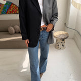 Contrasted blazer in grey solid and black pinstriped (Express shipping)