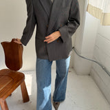 Grey double-breasted button back blazer