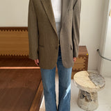 Contrasted blazer in sand houndstooth and brown textured (Express shipping)