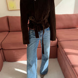Belted blazer in brown corduroy