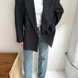 Double breasted grey pinstriped blazer
