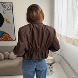 Cinched waist cropped blazer in brown Pinstriped
