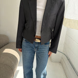 Cinched waist cropped blazer in grey