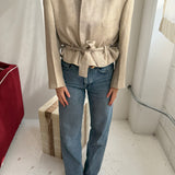 Belted blazer in Ivory herringbone