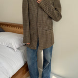 Stunning high neck collarless jacket in tweed