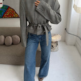 Belted blazer in Grey with light checkers