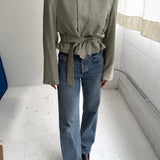 Belted blazer in pale green plaid