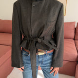 Belted blazer in dark houndstooth