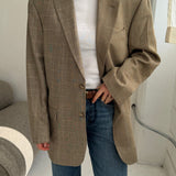 Contrasted blazer in plaid beige and pale brown checkered  (Express shipping)