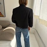 Cropped boxy blazer in black pinstriped