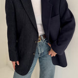 Blue heavy wool and tweed contrasted blazer