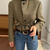 Belted blazer in Yellow houndstooth with red overcheck (Ready to ship)