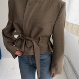 Belted blazer in dark beige