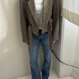 Houndstooth belted blazer in wool