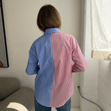 Blue striped and red striped contrasted shirt