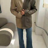 Double breasted Contrasted blazer in brown pinstriped and plaid sand (Express shipping)