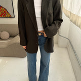 Contrasted blazer in Textured green wool (Express Shipping)
