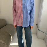 Blue striped and red striped contrasted shirt