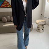 Beautiful black vintage Armani blazer with grey pinstripes