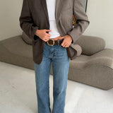 Contrasted blazer in textured dark brown and brown striped   (Express shipping)
