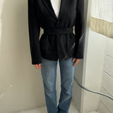 Double belted blazer in black