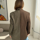 Contrasted blazer in warm grey herringbone and houndstooth (Express shipping)