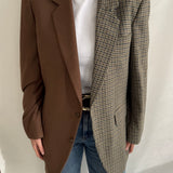 Contrasted blazer in brown herringbone and houndstooth