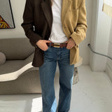 Contrasted blazer in camel corduroy and brown houndstooth  (Express shipping)