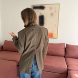 Button back blazer in Brown pinstriped
