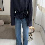 Belted blazer in blue checkered