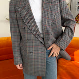 Stunning plaid blue blazer with suede elbow patches