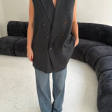 Stunning double breasted button back vest in blue
