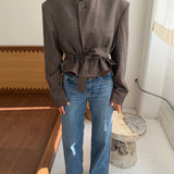 Belted blazer in Brown plaid