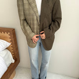 Khaki and plaid contrasted blazer
