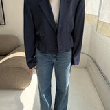 Cinched waist cropped blazer in blue