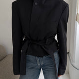 Belted blazer in charcoal