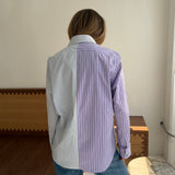 Blue pinstriped and purple pinstriped contrasted shirt