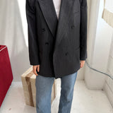 Grey pinstriped double-breasted Button back blazer