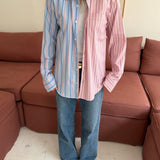 Blue and pink pinstriped contrasted shirt