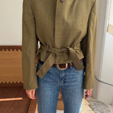 Belted blazer in Yellow houndstooth with an overcheck (Ready to ship)