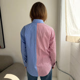 Blue striped and red striped contrasted shirt