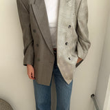 Double-breasted contrasted blazer in plaid and striped