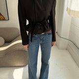 Brown Pinstriped belted blazer