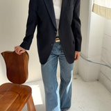 Contrasted blazer in Solid navy and blue pinstriped (Express shipping)